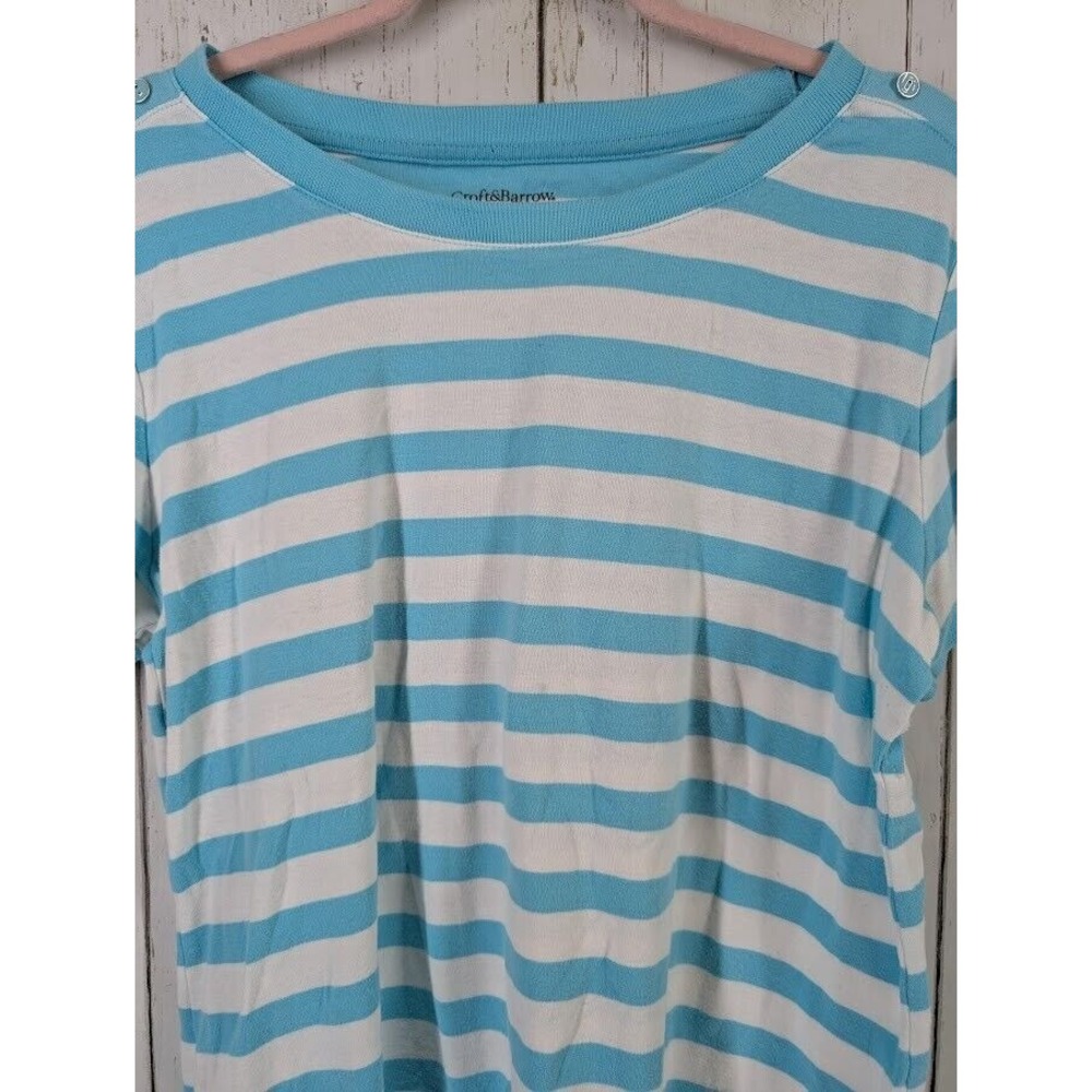 Croft Barrow‎ Size XL Blue White Stripe Short Sleeve Button Accent Cotton Top - Picture 3 of 7